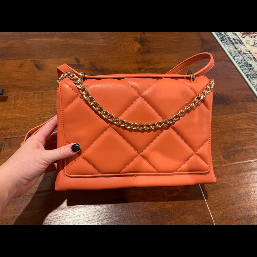 A New Day Square Woven Satchel Handbag in Apricot